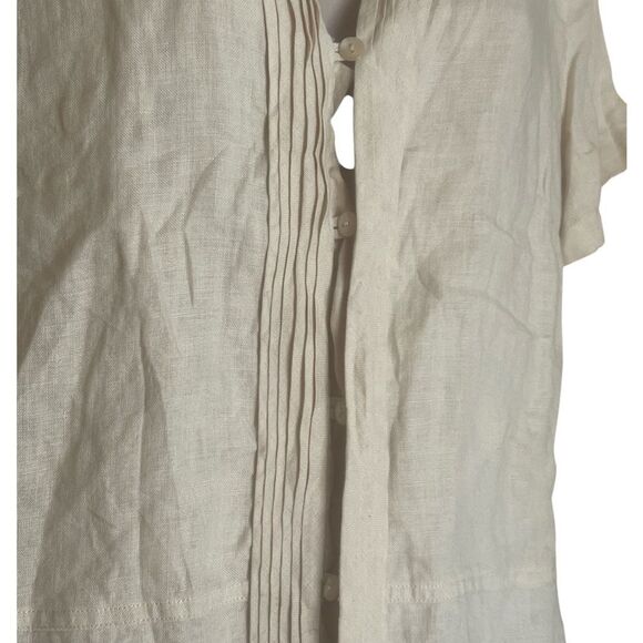 Talbots Cream Flutter Sleeve Blouse with Mandarin Collar hidden buttons down - Picture 2 of 4